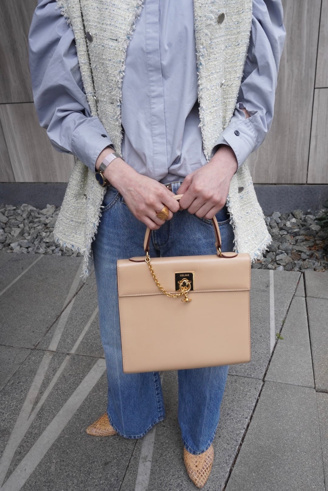 CELINE セリーヌ ハンドバッグ ベージュ ガンチーニ レザー vintage