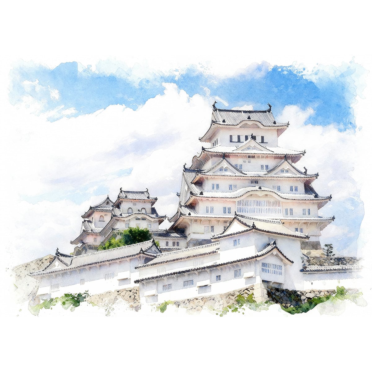 85ub73　模写 ブライアン・ウィリアムズ 水彩画 姫路城 額装 絵画(風景画) 日本の城 兵庫県 姫路城 インテリアアート額付き 水彩画