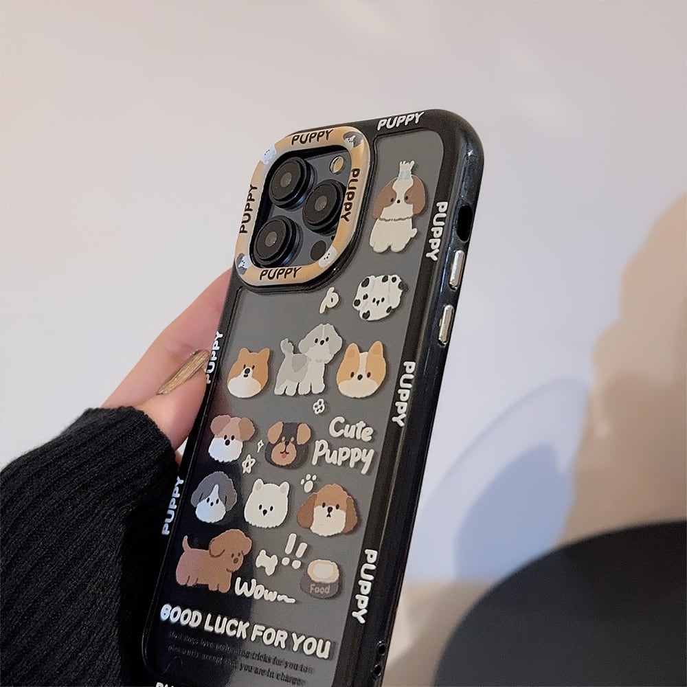 iPhone16対応】わんわん大集合◎かわいい犬 イラストクリアケース 耐