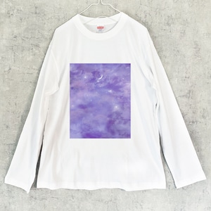 楝色の夜空と三日月 ロングTシャツ / ロンT カットソー