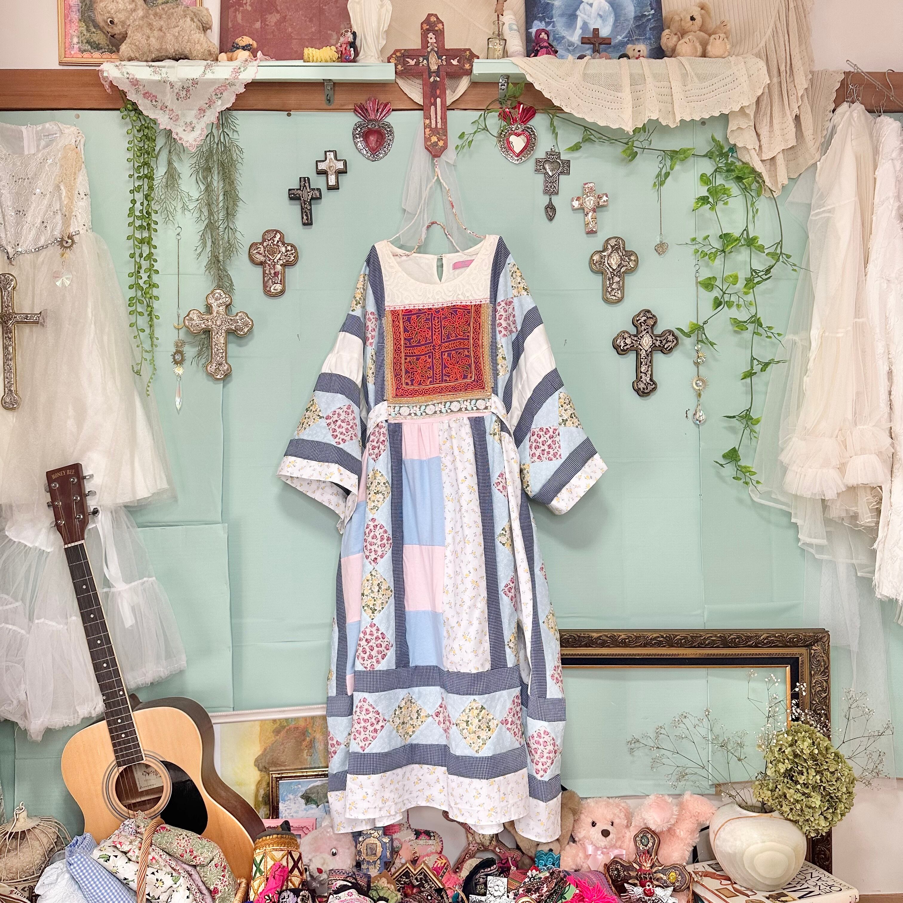 【廃盤生地】 ハンドメイド作家 mifumi リリィのワンピース 和洋折衷 浴衣 ミニ丈 ワンピース ドレス 2部式作り帯 和