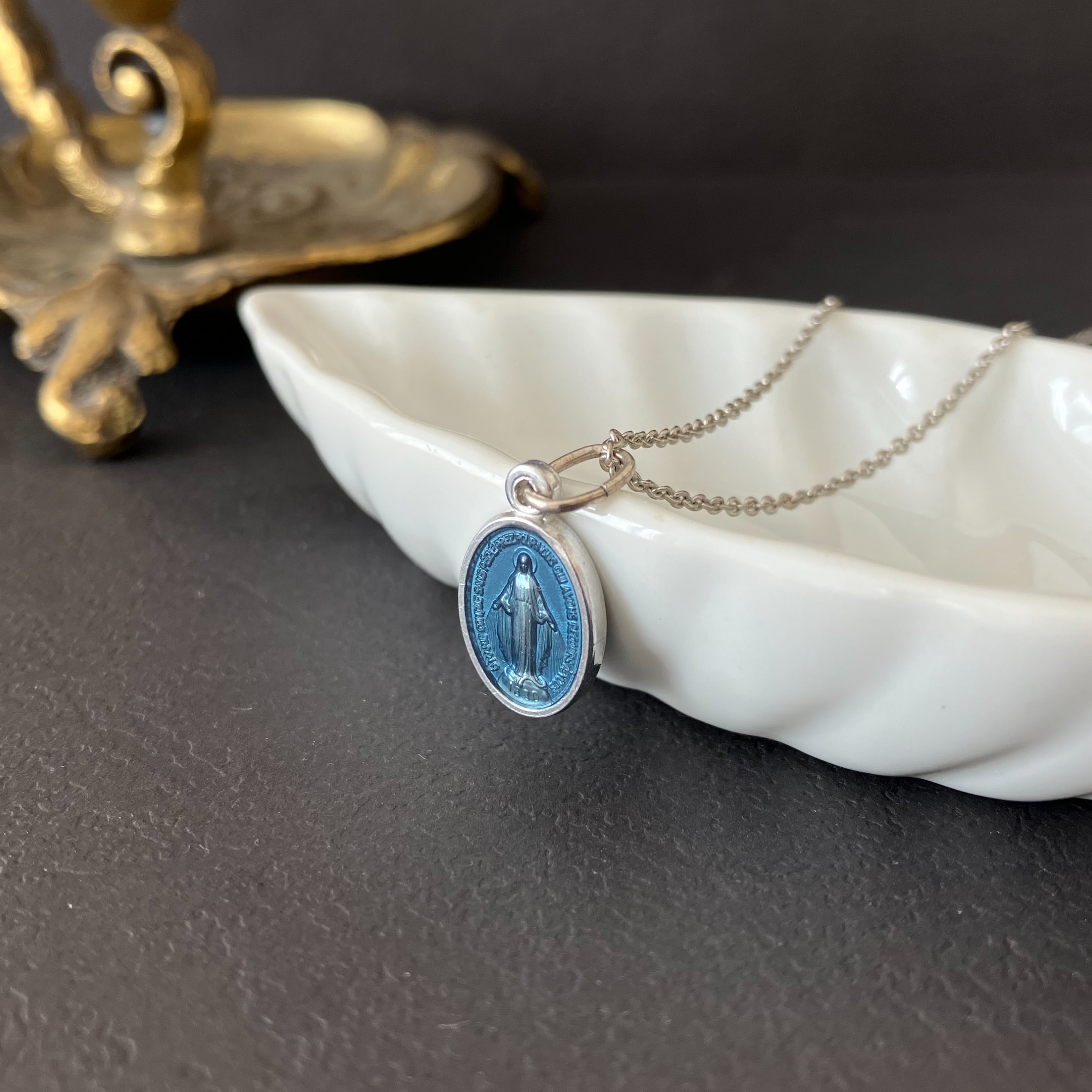 ブルーメノウ}フランス奇跡のメダイのネックレス - blue silver