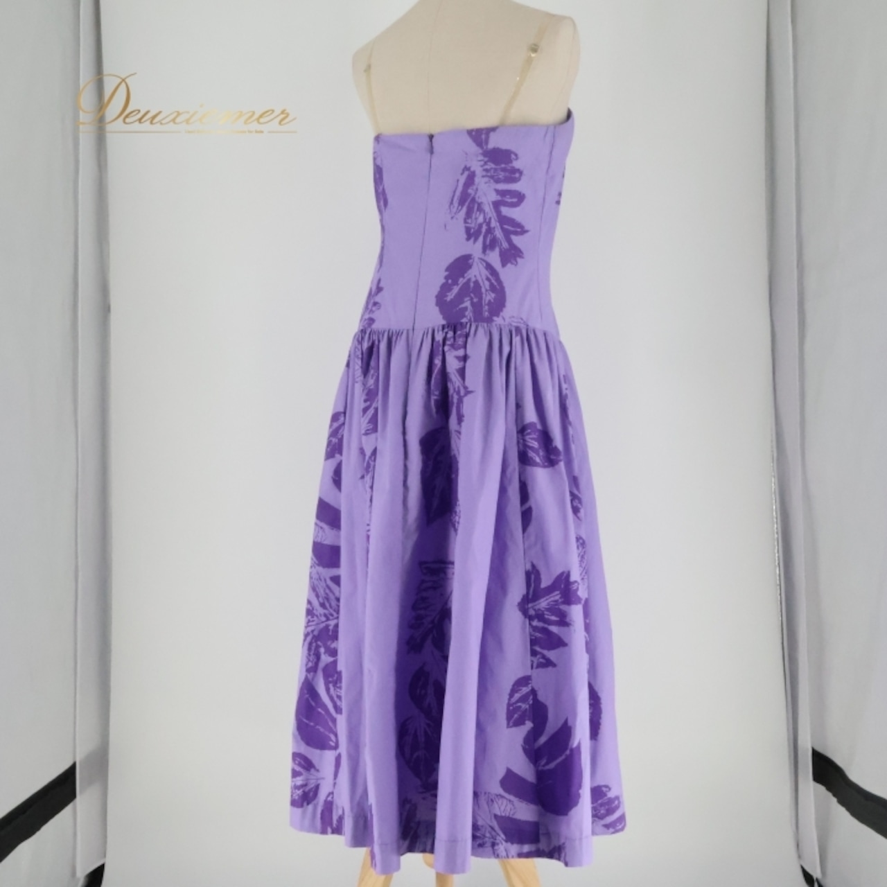 フラダンス 衣装 ワンピース ドレス CC Fashions パープル系 ハワイ製 キャミソールワンピース チューブトップ ワンカラー モンステラ柄 かわいい 華やか 鮮やか 明るい ハワイアン アロハ ハワイアンプリント フラ ダンス レッスン 練習