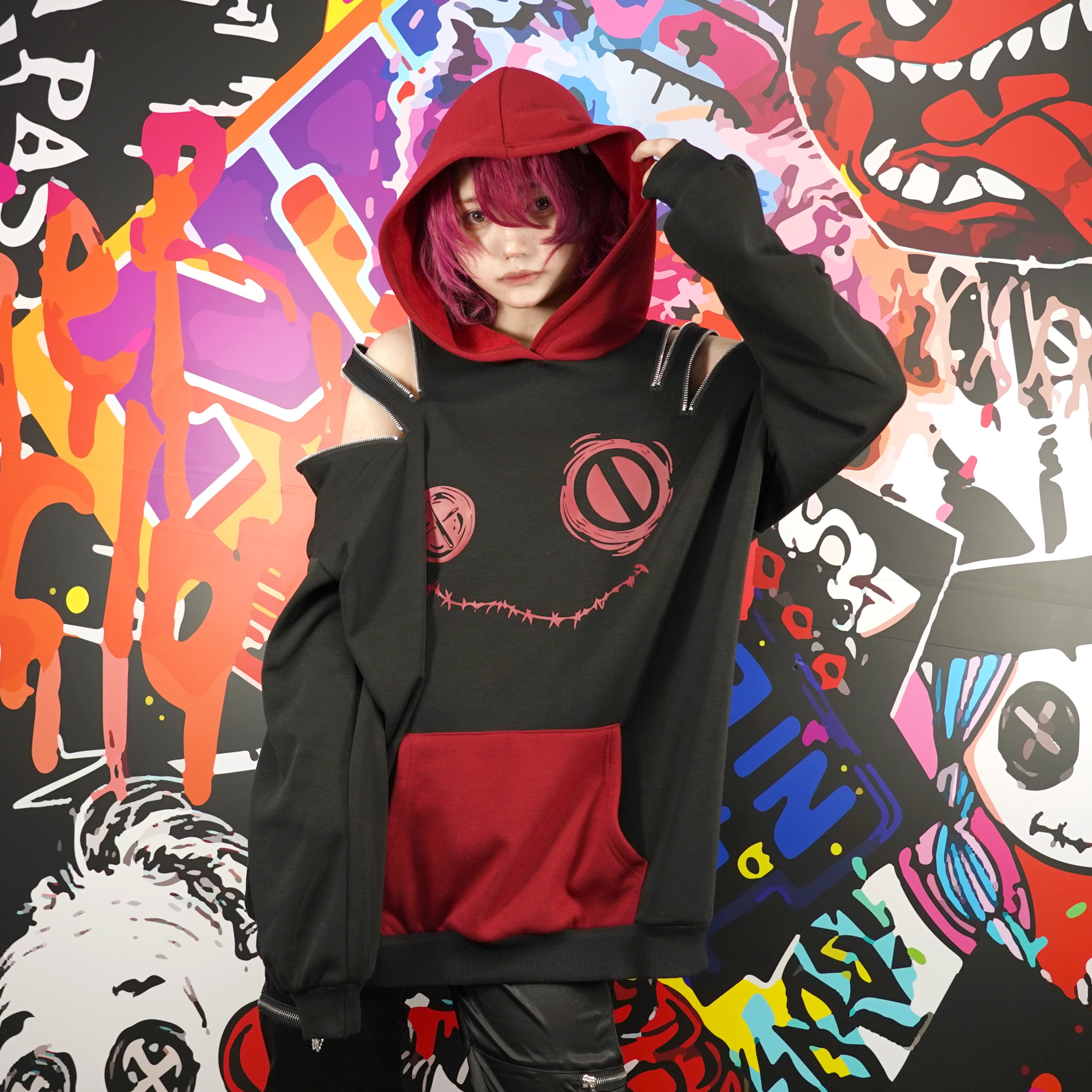 NieR clothing 裏起毛 パーカー・トレーナー4点【USED】 防寒4ZIP SHOULDER FLEECE INNER PARKA【BLACK×RED】 | NIER CLOTHING