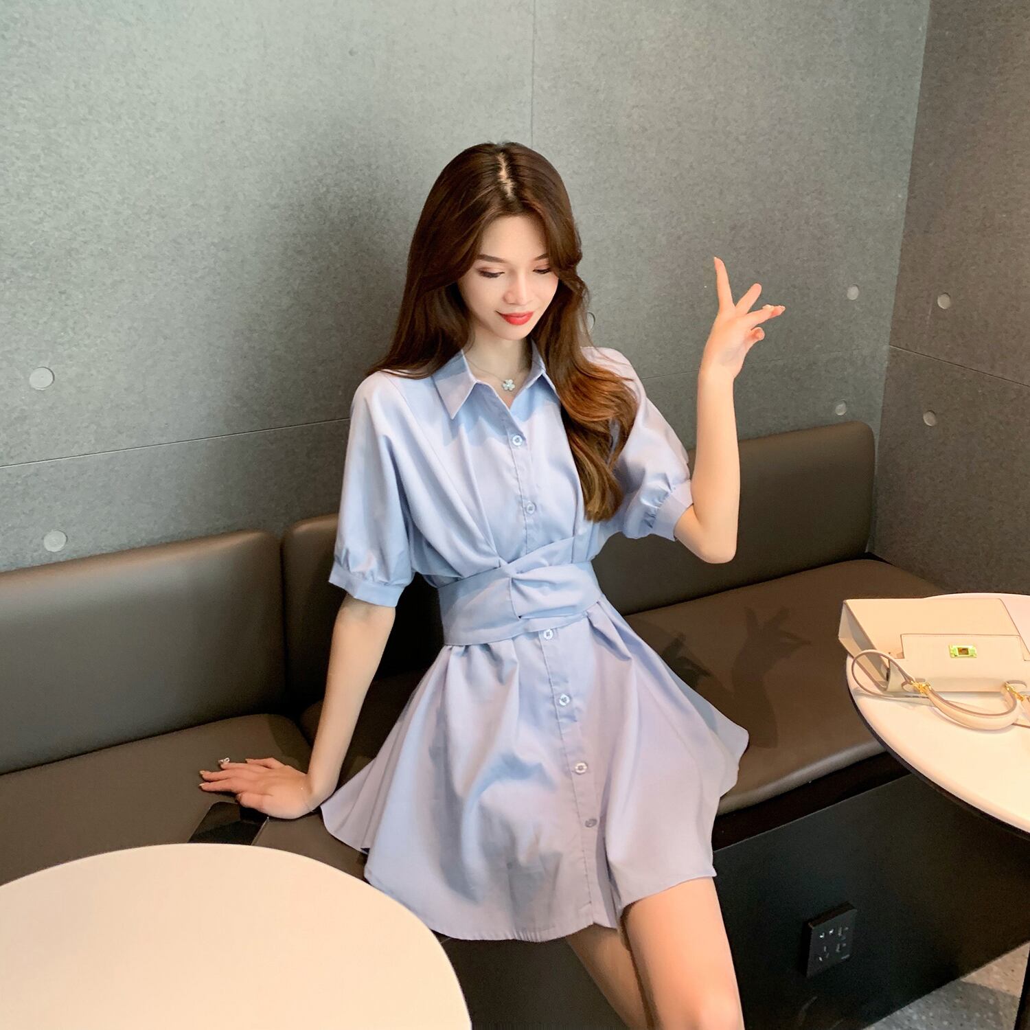 サマースタイルシャツ ドレス ショーツ ウェストAラインスカート 夏物 ブルマー 6Du_Shop_Women84186685021