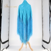 フラメンコ 衣装 マントン シージョ フレコ 刺繍 水色 青 装飾 小物 ダンス パーティ 飾り 発表会 レッスン ブルー系 ターコイズブルー フレコ長い 輝く色合い 舞台衣装 発表用 おしゃれ コスチューム パフォーマンス ダンス小物