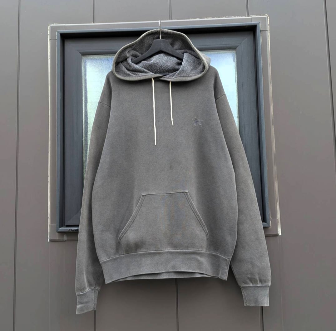 90s stussy 墨黒スーパーフェード!! 刺繍ロゴ sweat foody 小岩店