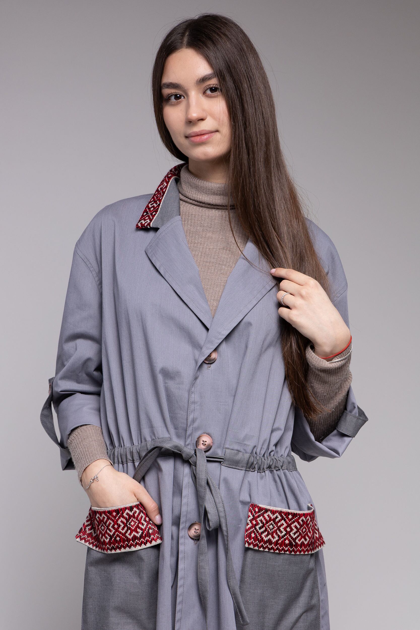 ファッション 手刺繍リネンロングコート