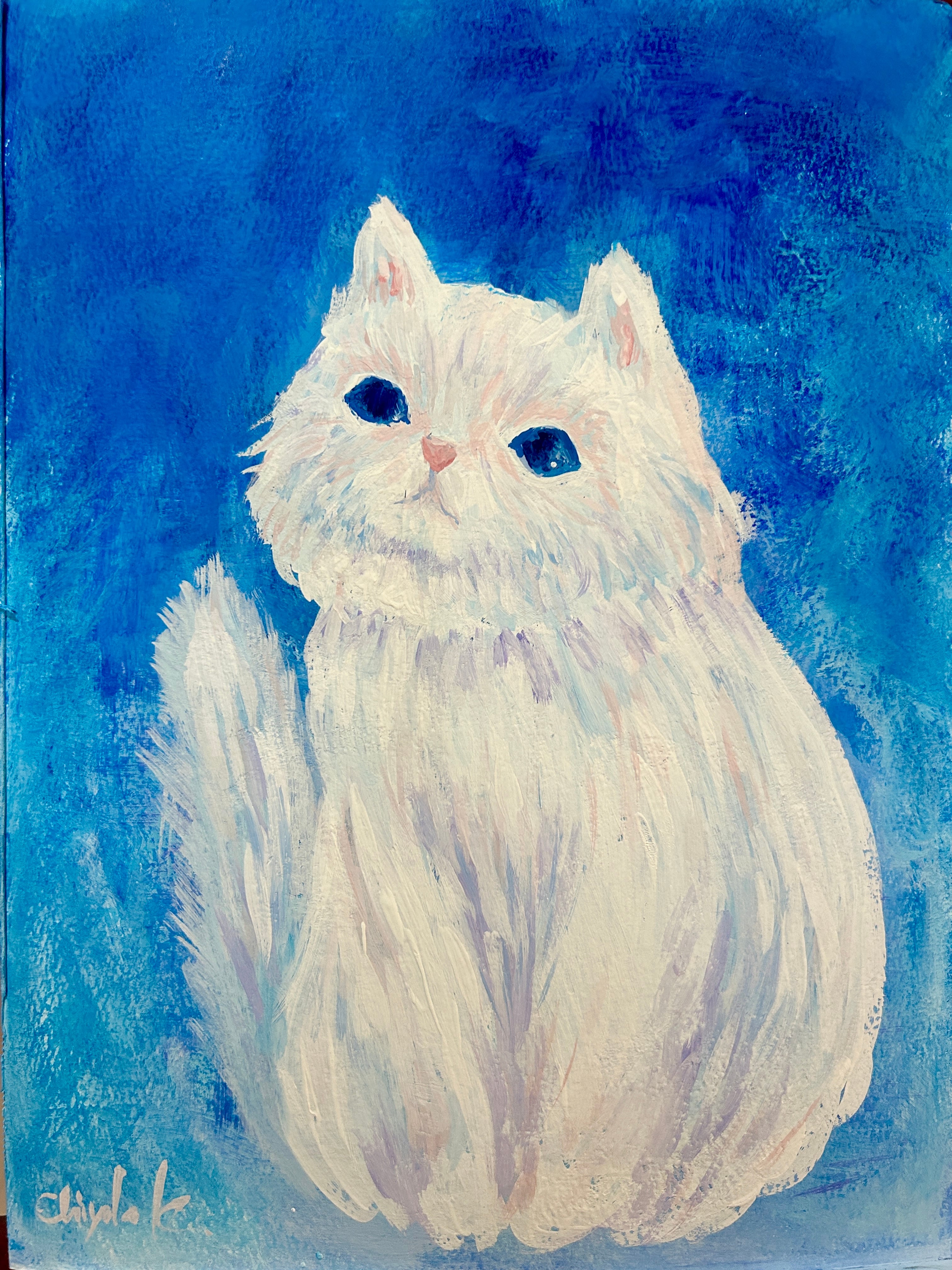 蒼からみつめる白猫」絵画 | 四月研究所