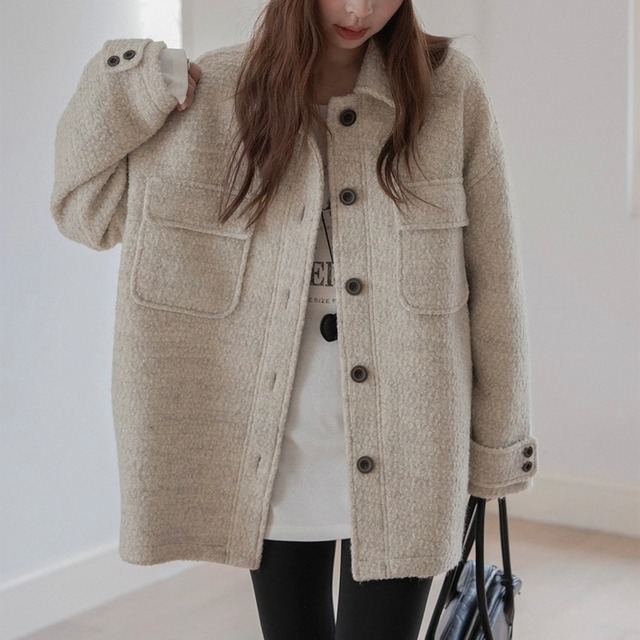 シャツカラー ヒップ丈 パッチポケット ジャケット　◆2col　SA10034