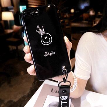 王冠つき ニコちゃん  iPhoneケース 黒 ブラック iPhone 8/7/6