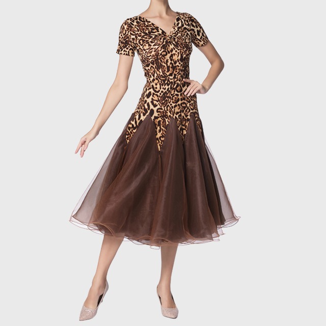 レオパード ブラウン バイカラー フレア ダンススカート 1col　D00363