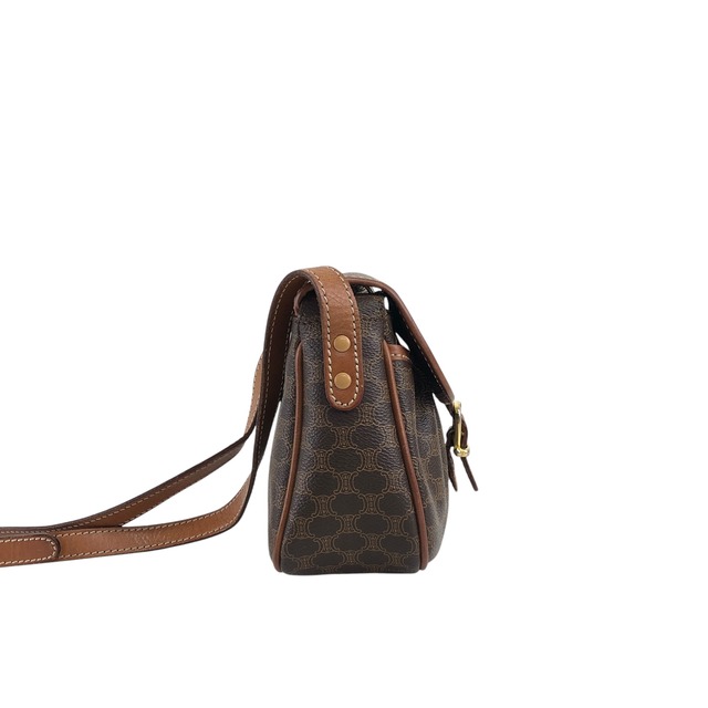 CELINE セリーヌ マカダム ショルダーバッグ ブラウン ブラゾン型押し PVC/レザー フロントバックル vintage ヴィンテージ オールド baktxn