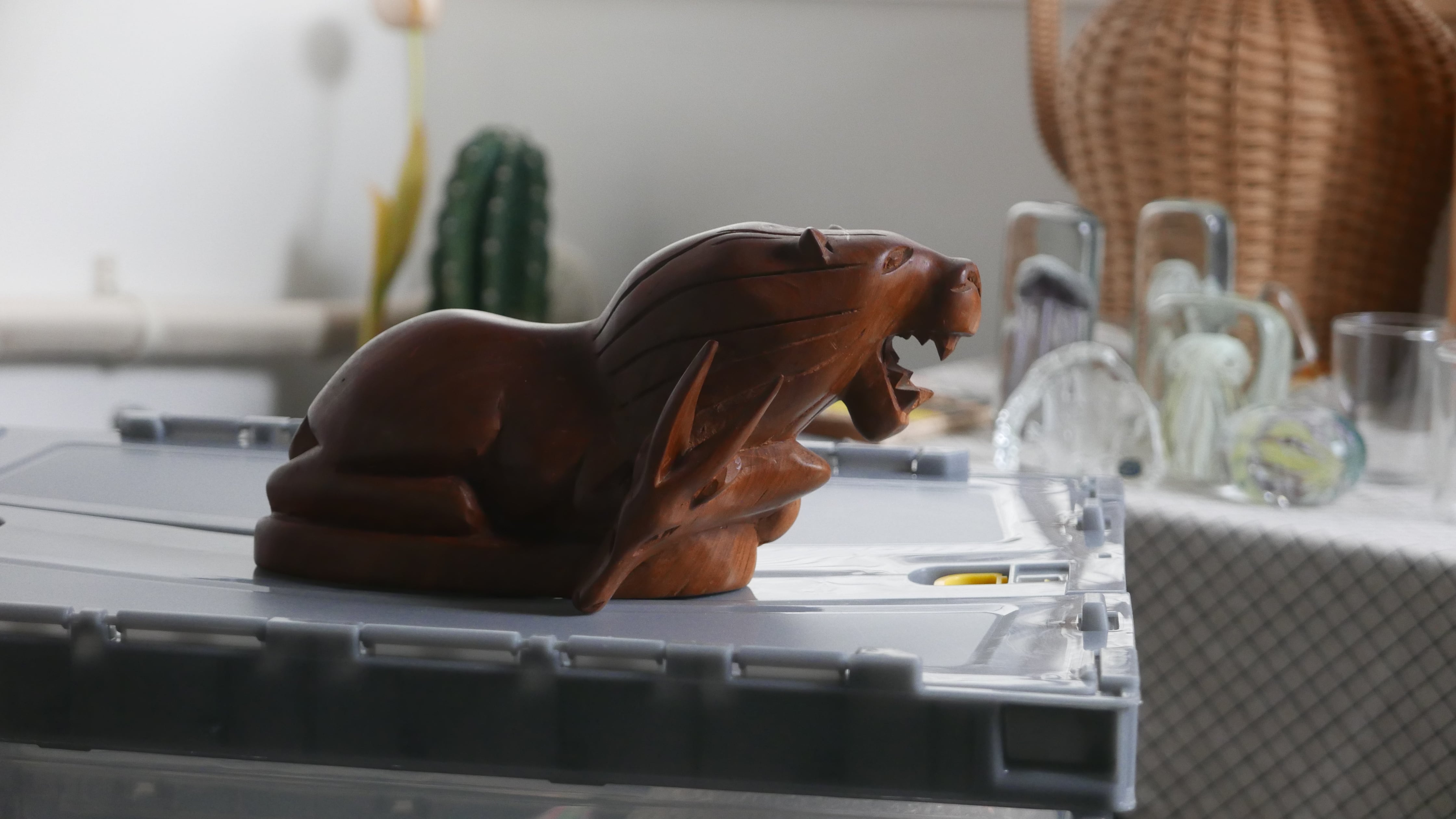 Lion&gazelle , old african wood carving
