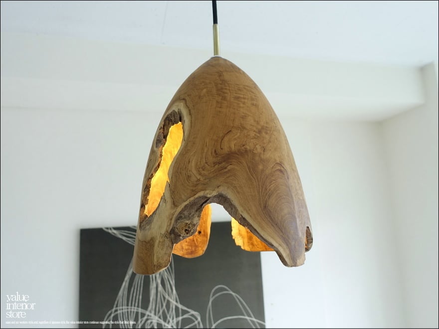 チーク無垢材 ペンダントライトKrebN03 天井照明 照明器具 ランプシェード 明かり 吊り下げ灯 手作り 削り出し 世界三大銘木 『一点物』