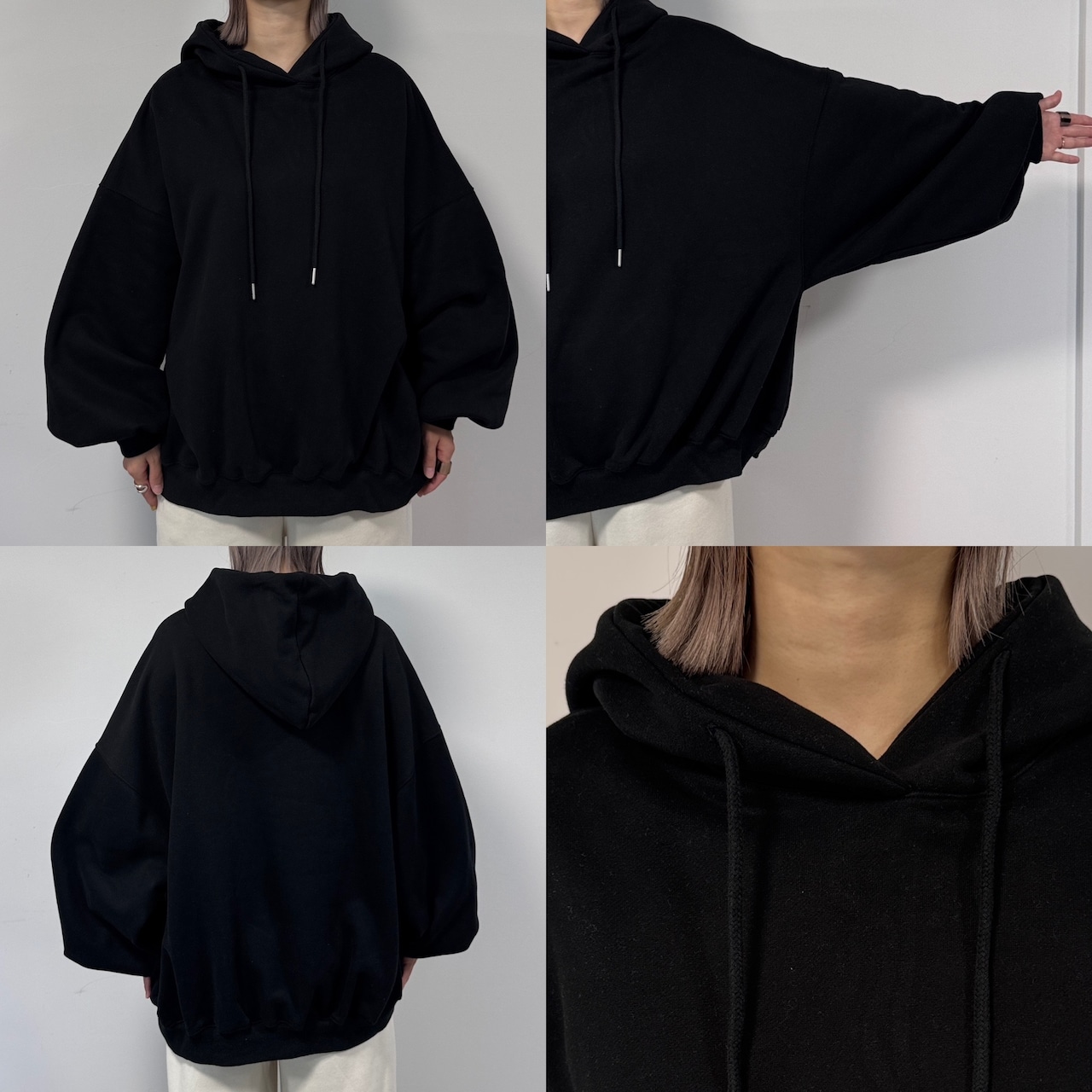 フーディーボリュームシルエットSW/ブラック