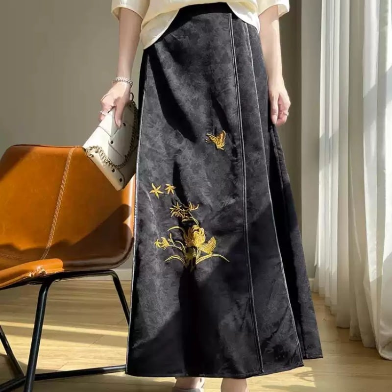 マキシ丈刺繍チャイナスカート　YS00016