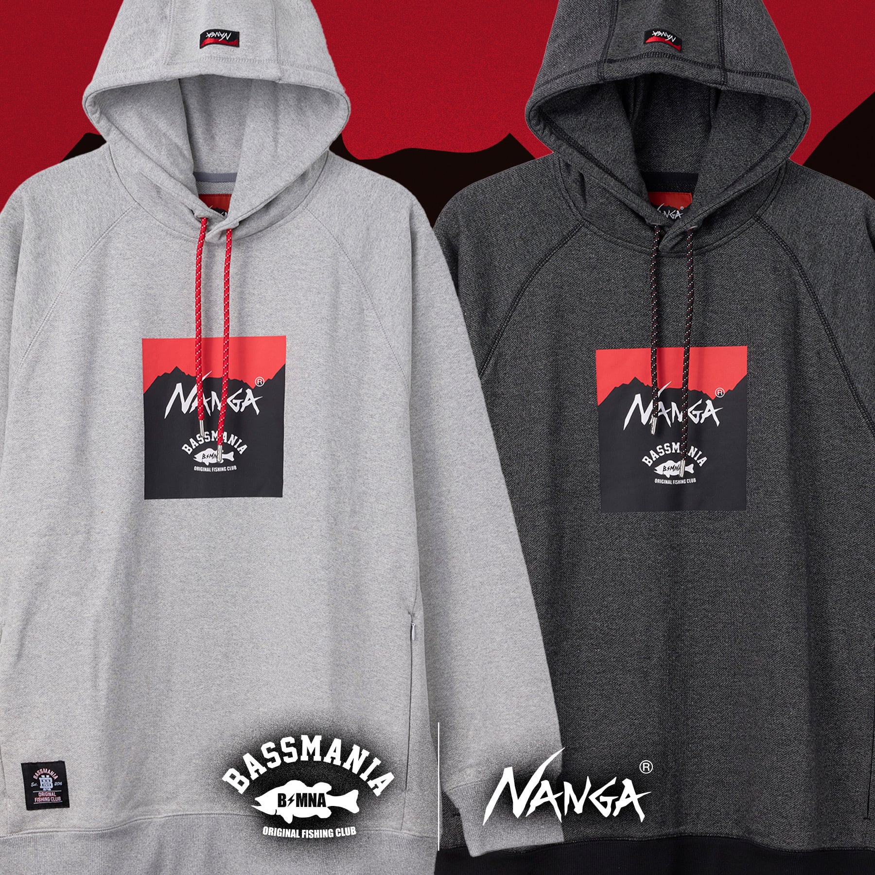 NANGA×BASSMANIA】コラボデザインフーディー ［GRY］［限定生産