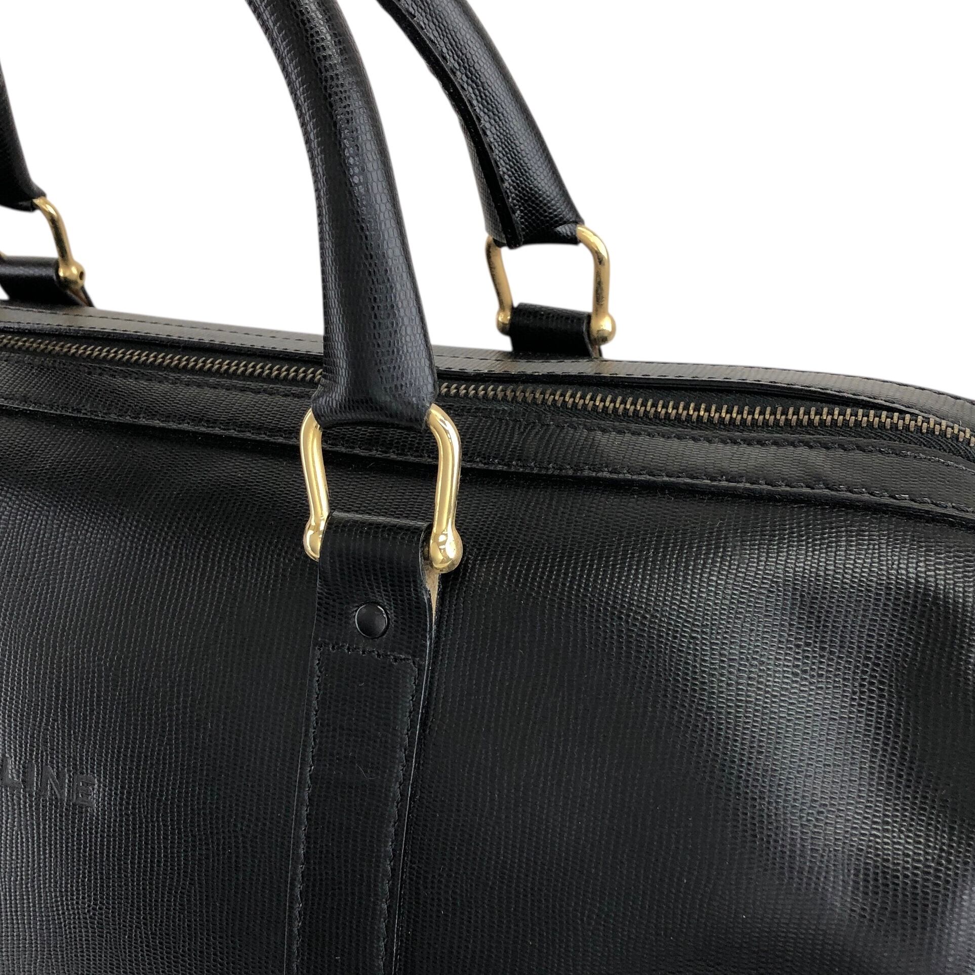 CELINE セリーヌ ハンドバッグ ブラック ロゴ型押し レザー ボストン