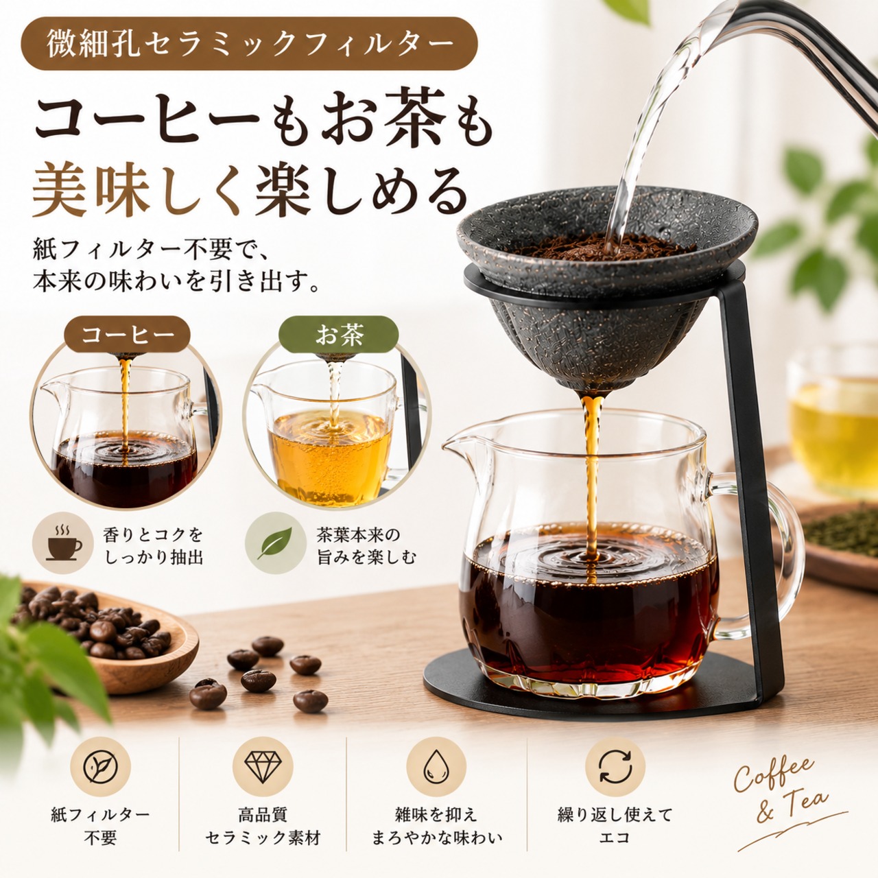 B04.微細孔セラミックフィルター ドリップスタンドセット 紙フィルター