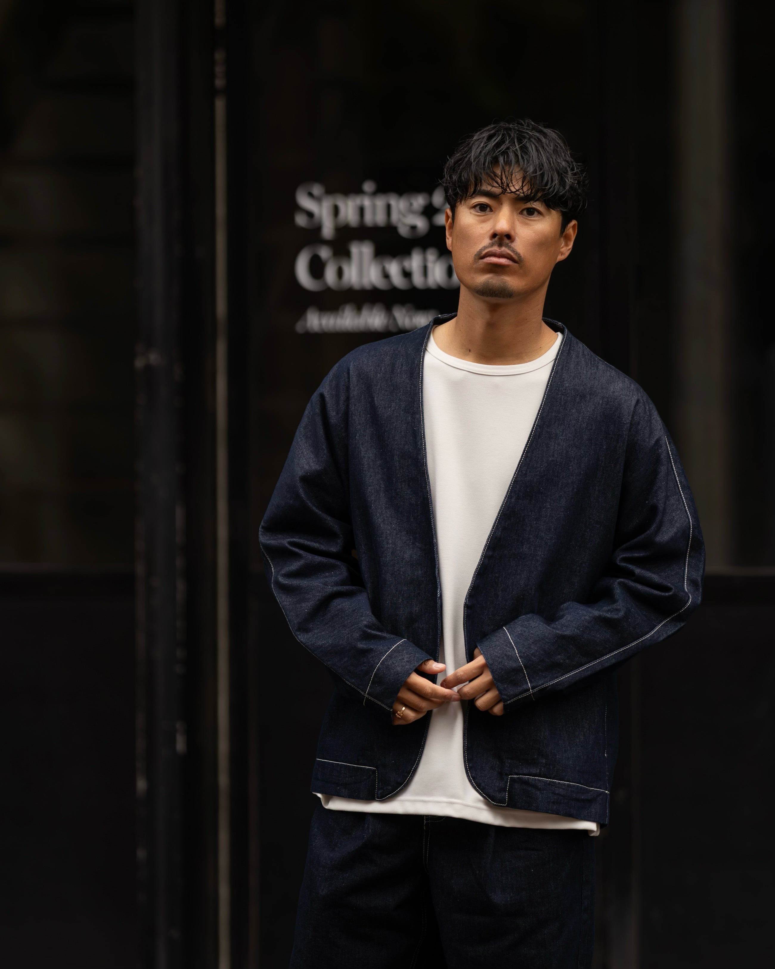 Denim Collarless jacket［amy-02918exg］ジャケット | AMUY TRYSBAY