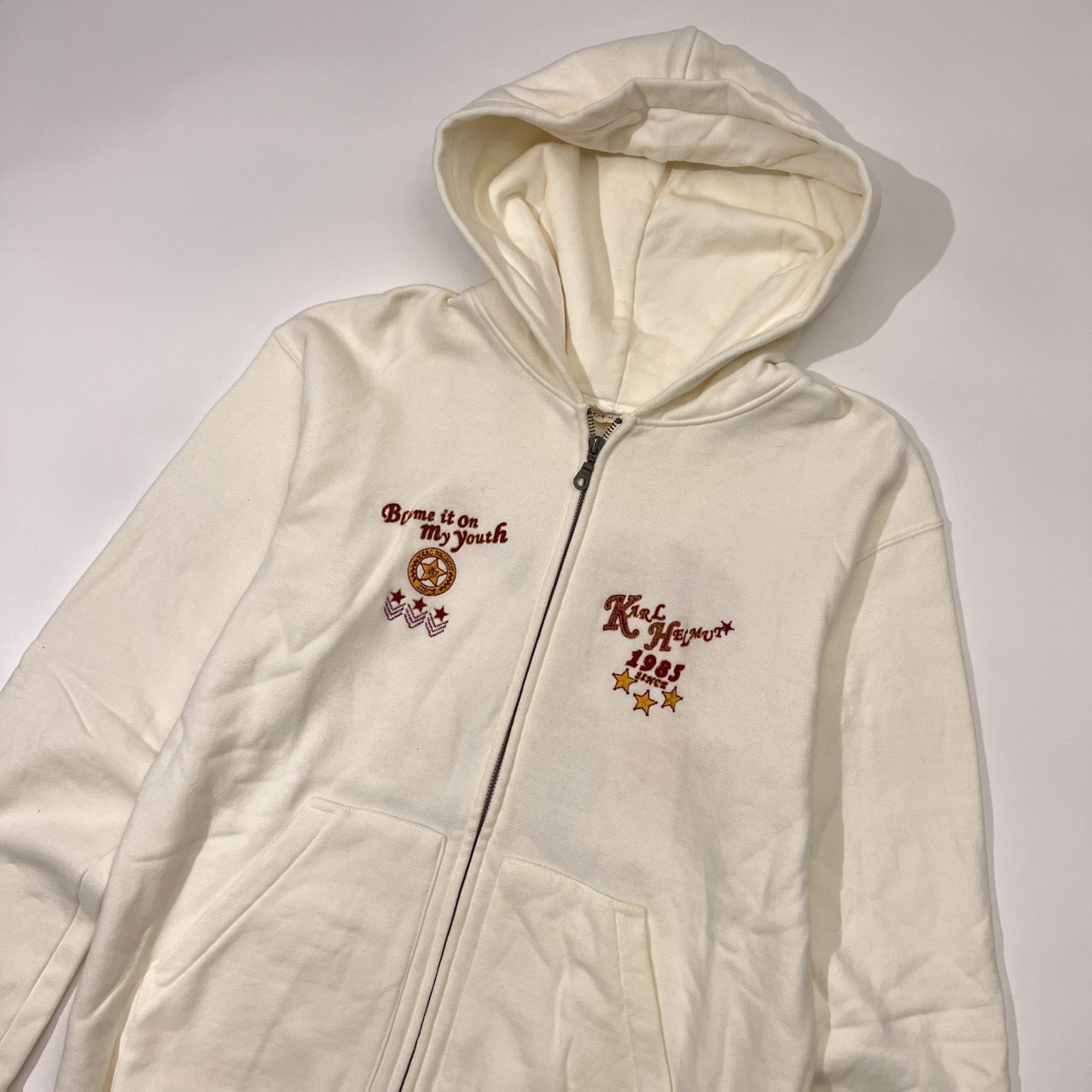 Karl Helmut カールヘルム カウボーイ ベア刺繍 ジップアップ スウェットパーカー M/ホワイト