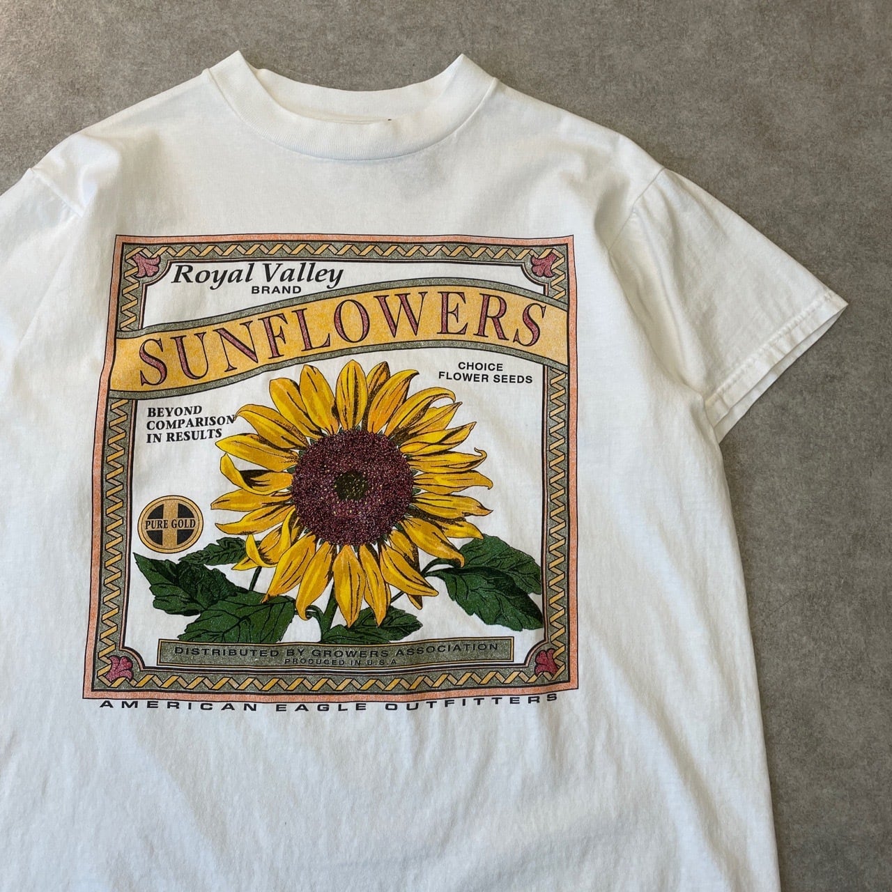 90s USA製 ひまわり アートTシャツ ヴィンテージ フラワー 花 古着 白