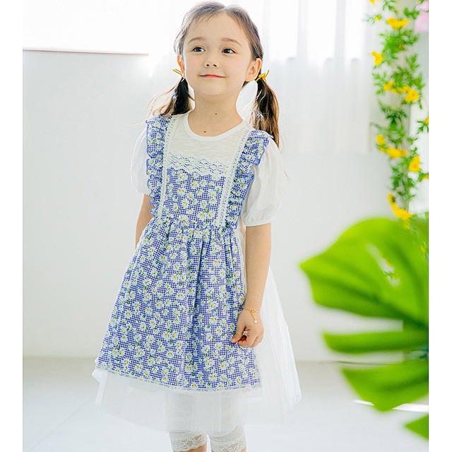 ラスト1 blue5【即納】<PUDDING>  Apron one-piece