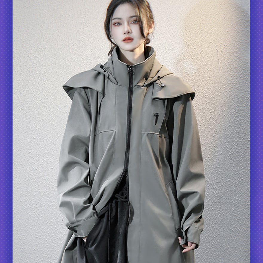 サイバーパンク ロングコート ハイネック フード付き ユニセックス