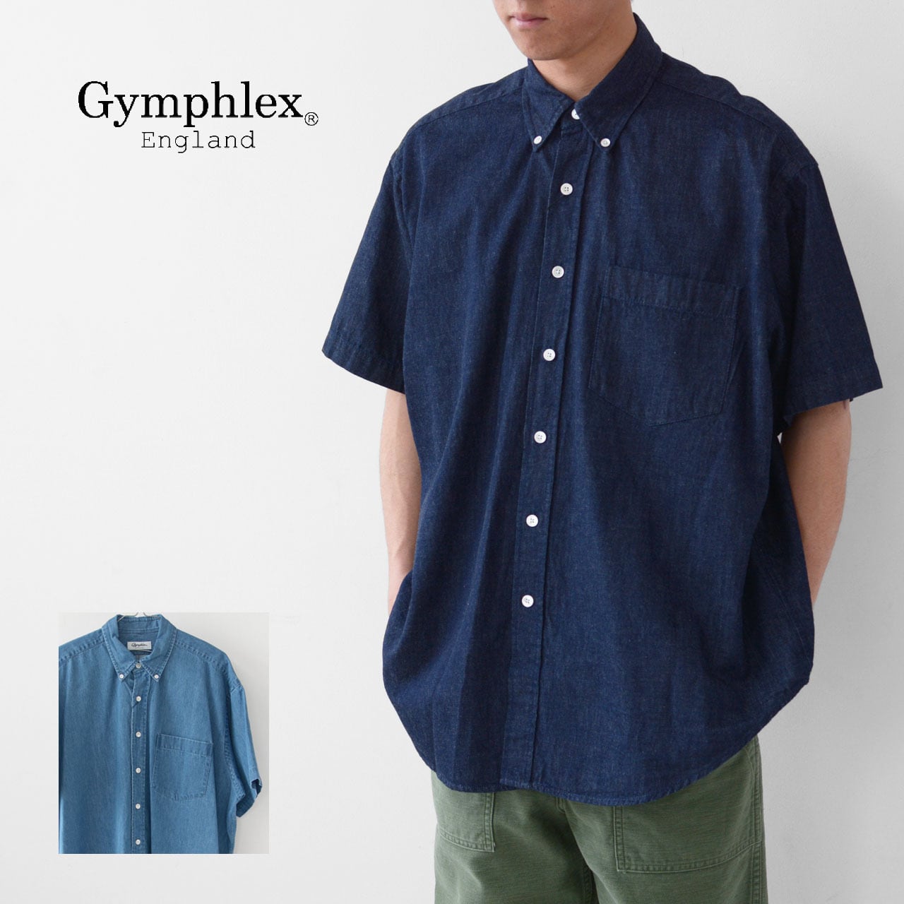 Gymphlex ジムフレックス BDデニムシャツ 16 日本製 インディゴ
