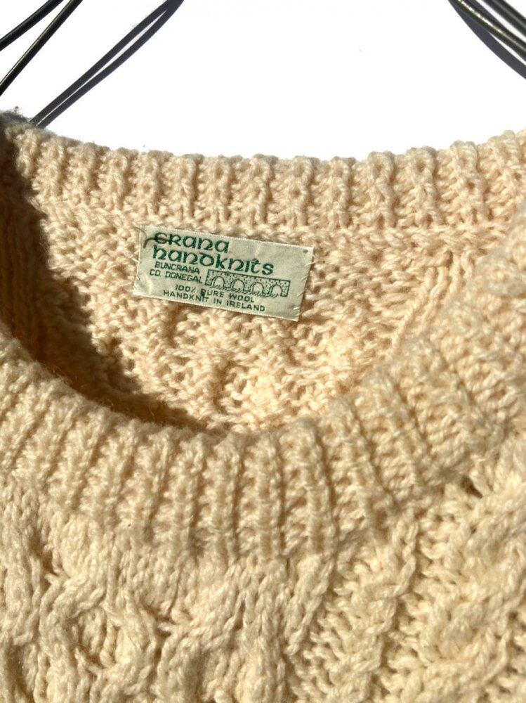 coco‼︎  vintage Alan knit sweater ＊ Vintage Handmade Alan Knit Fisherman [crana nanoknits] [1970s