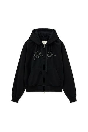 [Matin Kim] DRAWSTRING POINT ZIP UP HOODY IN BLACK 正規品 韓国ブランド 韓国通販 韓国代行 韓国ファッション マーティンキム matinkim 日本 店舗
