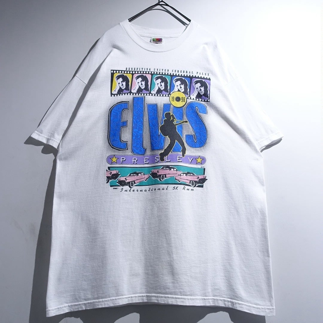 90s "ELVIS" White Print Desgin T-shirt