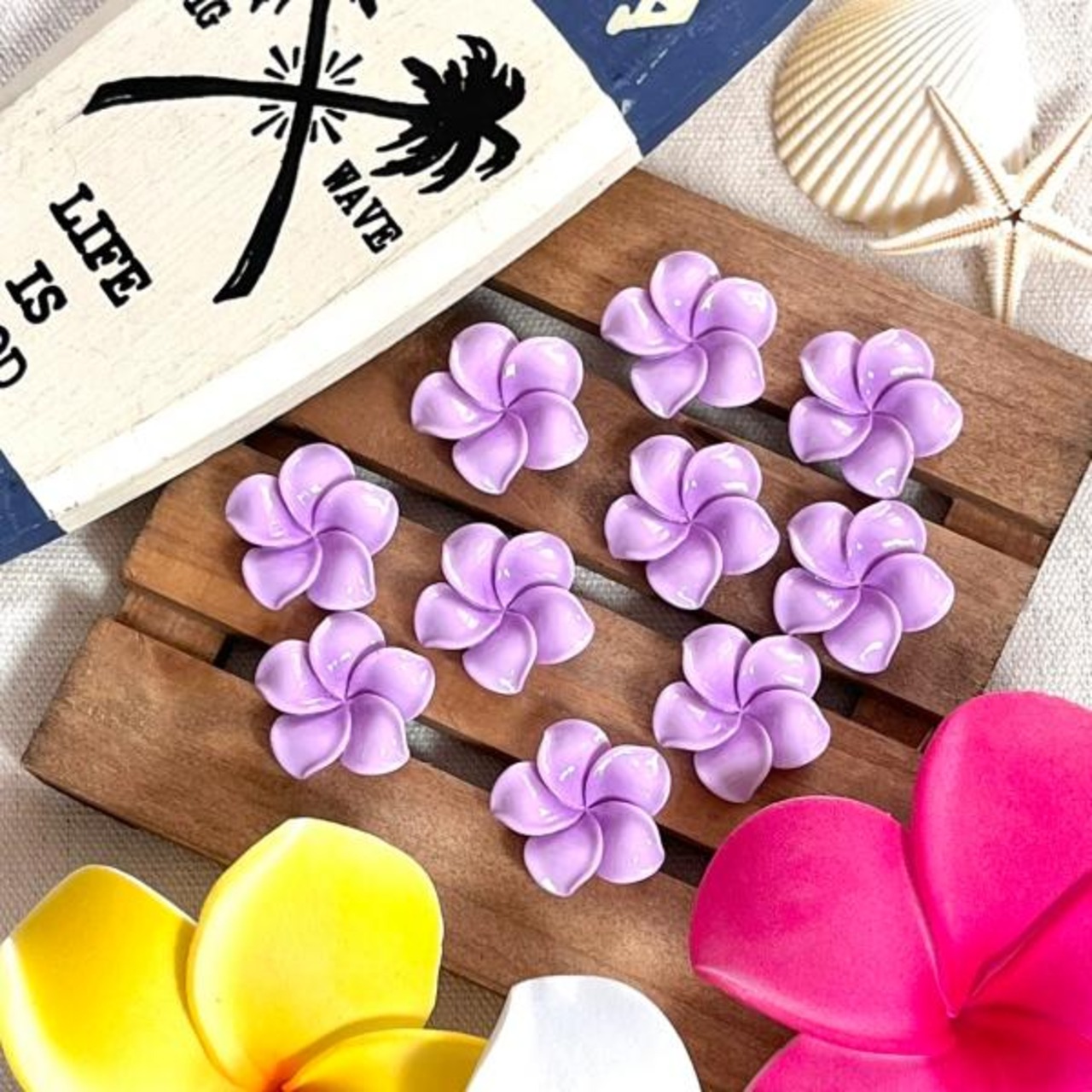 【2個】(大)カラフルプルメリアアクリルカボション/アクリル /パーツ/