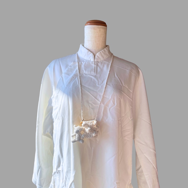 バケットペンダント / Off White / ポップコーンクロッシェバケットバッグ型ペンダント