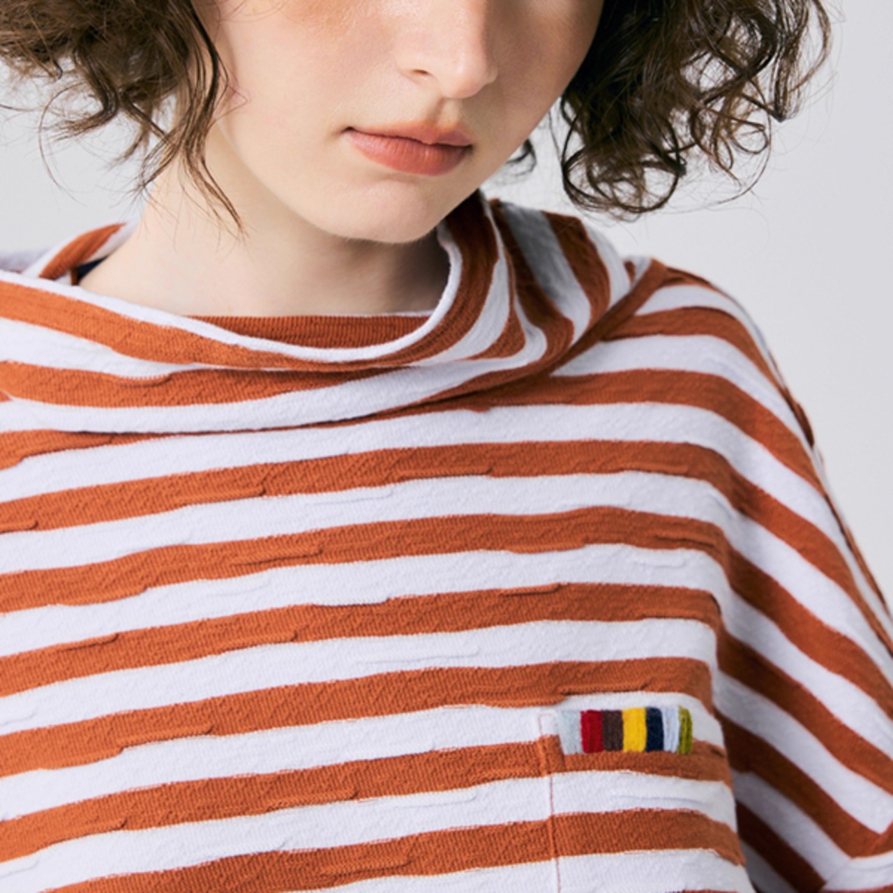 【2color】風にほどけるカラー刺繍ポケットボーダー 《P0262》