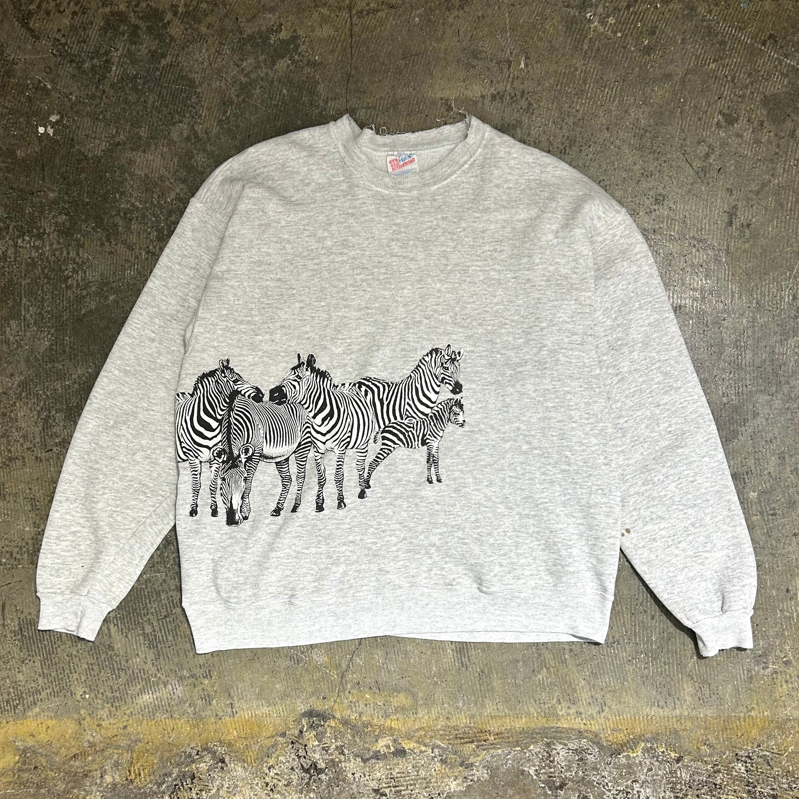 90s Hanes "Zebra" Print Sweat USA製