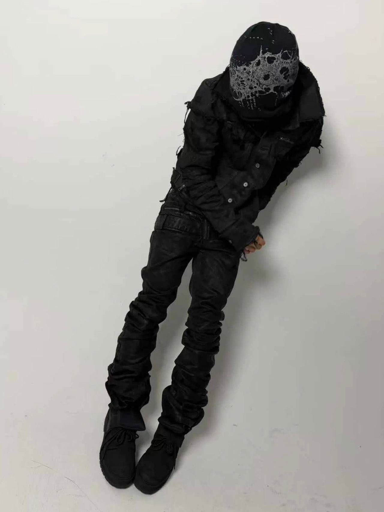 【CinderVein】Triple Waist Paneled Coated Denim Pants