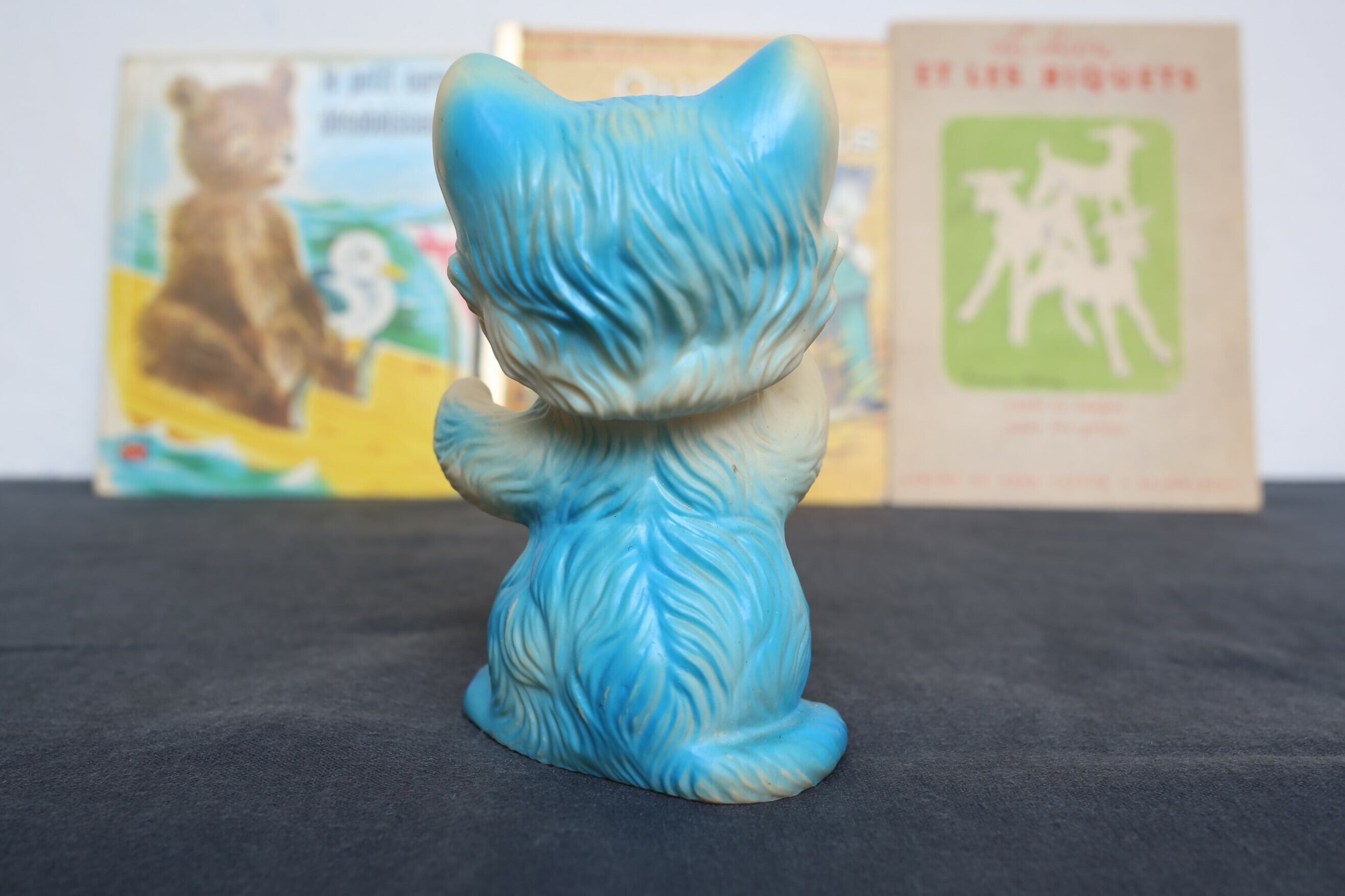 フランス アンティーク ヴィンテージ ソフビ ブルー×ピンク ネコ