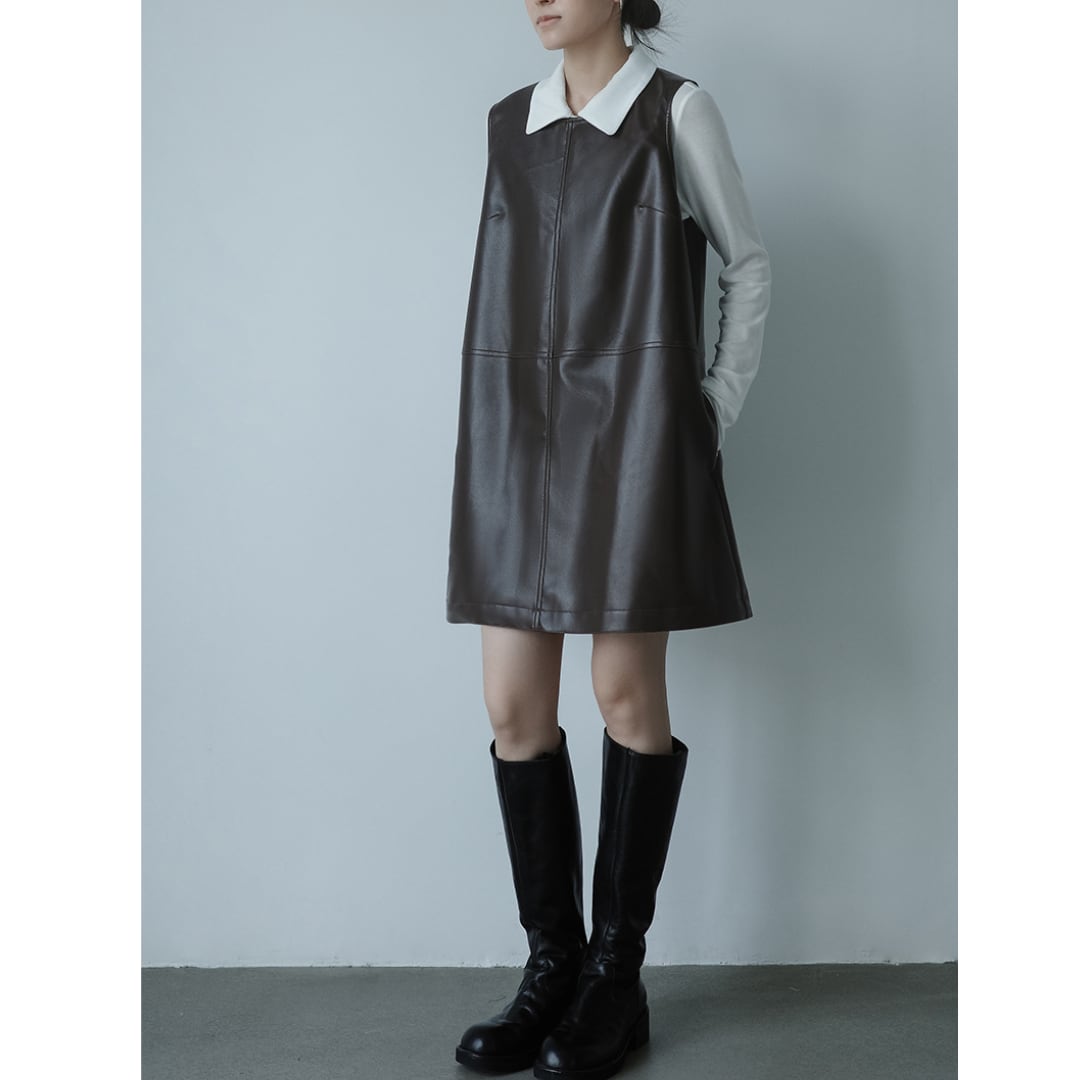PU leather sleeveless short one piece G1018