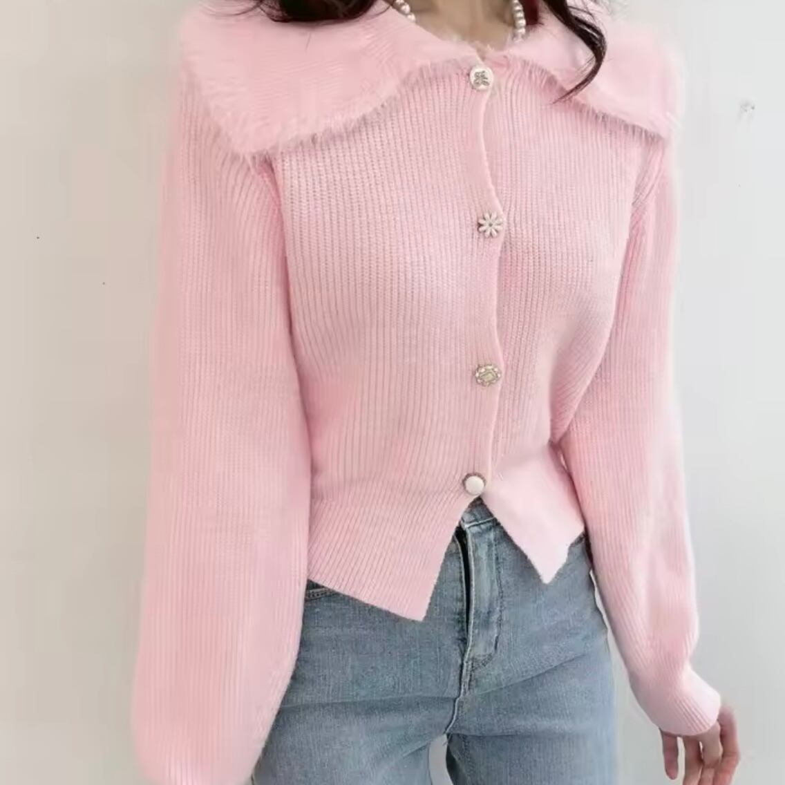 ビッグカラーニットカーディガン