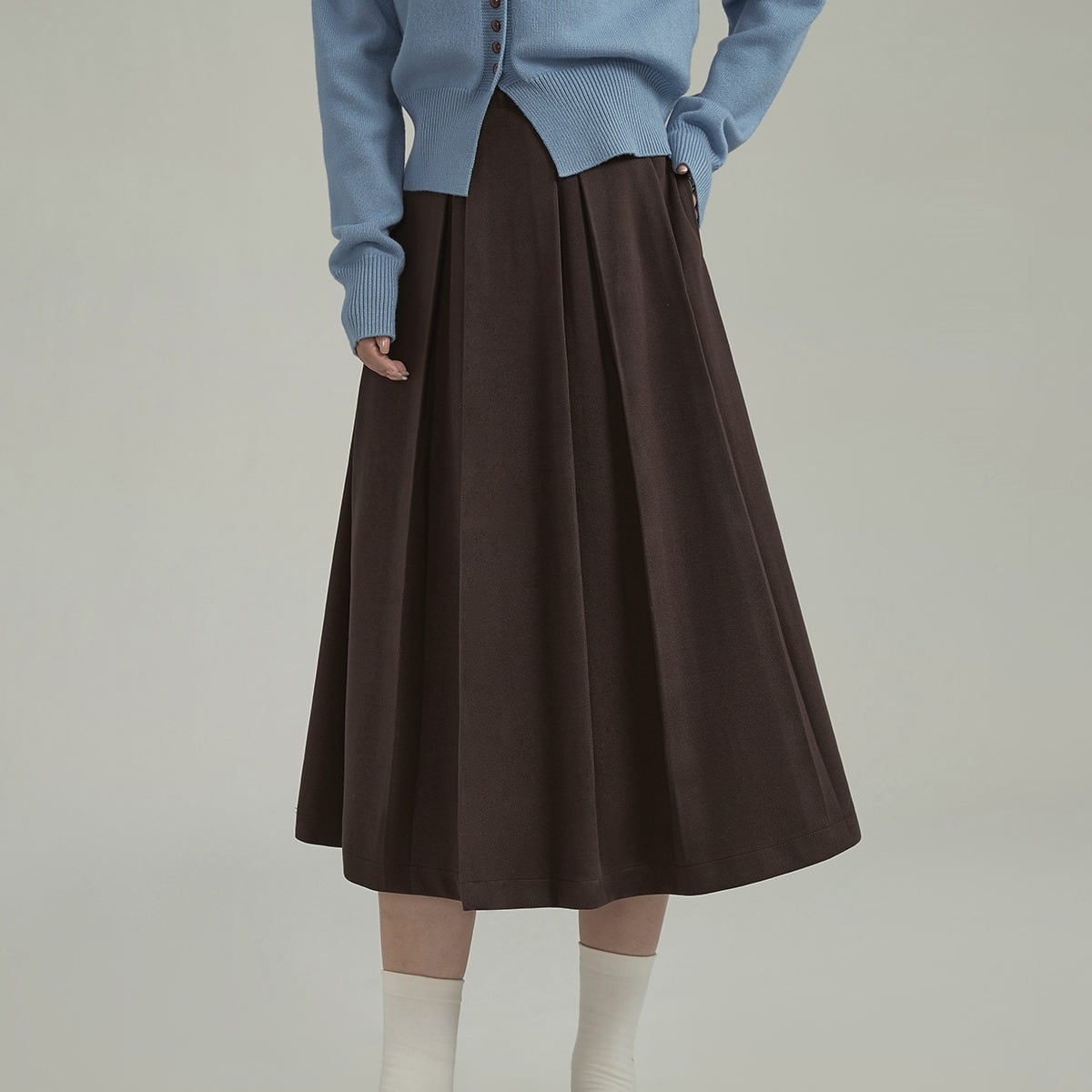 ミディ丈 Aラインシルエット ボックスプリーツスカート 00105