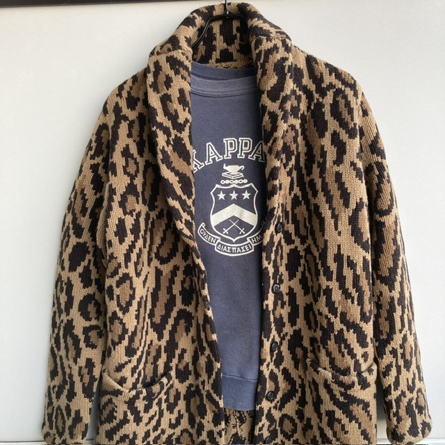 Ralph Lauren ラルフローレン ハンドニットカーディガン 90s レオパード柄 ラムズウール100% ブラウン ヴィンテージ古着 M 画像10