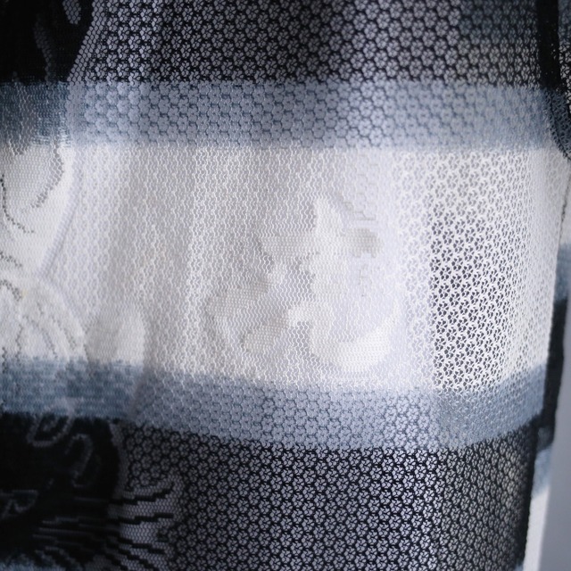 "虎" graphic 3-tone border pattern mesh sheer shirt