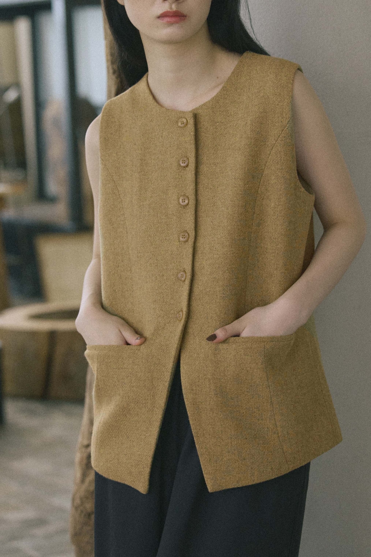 DU260716 Tweed Crew Neck Vest【set up可】【一部予約商品10月中旬】