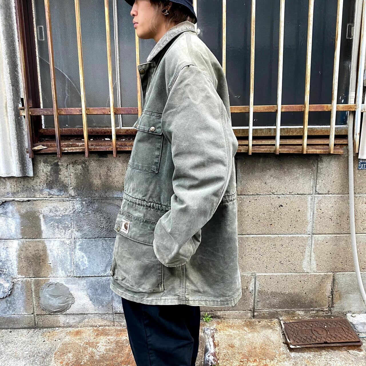 80年代 USA製 カーハート ワークジャケット メンズXL相当 古着 80s ヴィンテージ ビンテージ Carhartt ダック地 カバーオール  ブランケットライナー チェックライナー カーキ オリーブグリーン【ワークジャケット】【AL2110】 | cave 古着屋【公式】古着通販サイト