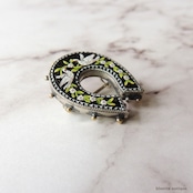 イタリアアンティーク マイクロモザイク つがいの鳩 ホースシュー ブローチ