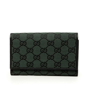 グッチ GGキャンバス 三つ折り財布 263114 グリーン ブラック キャンバス レザー レディース GUCCI 【中古】