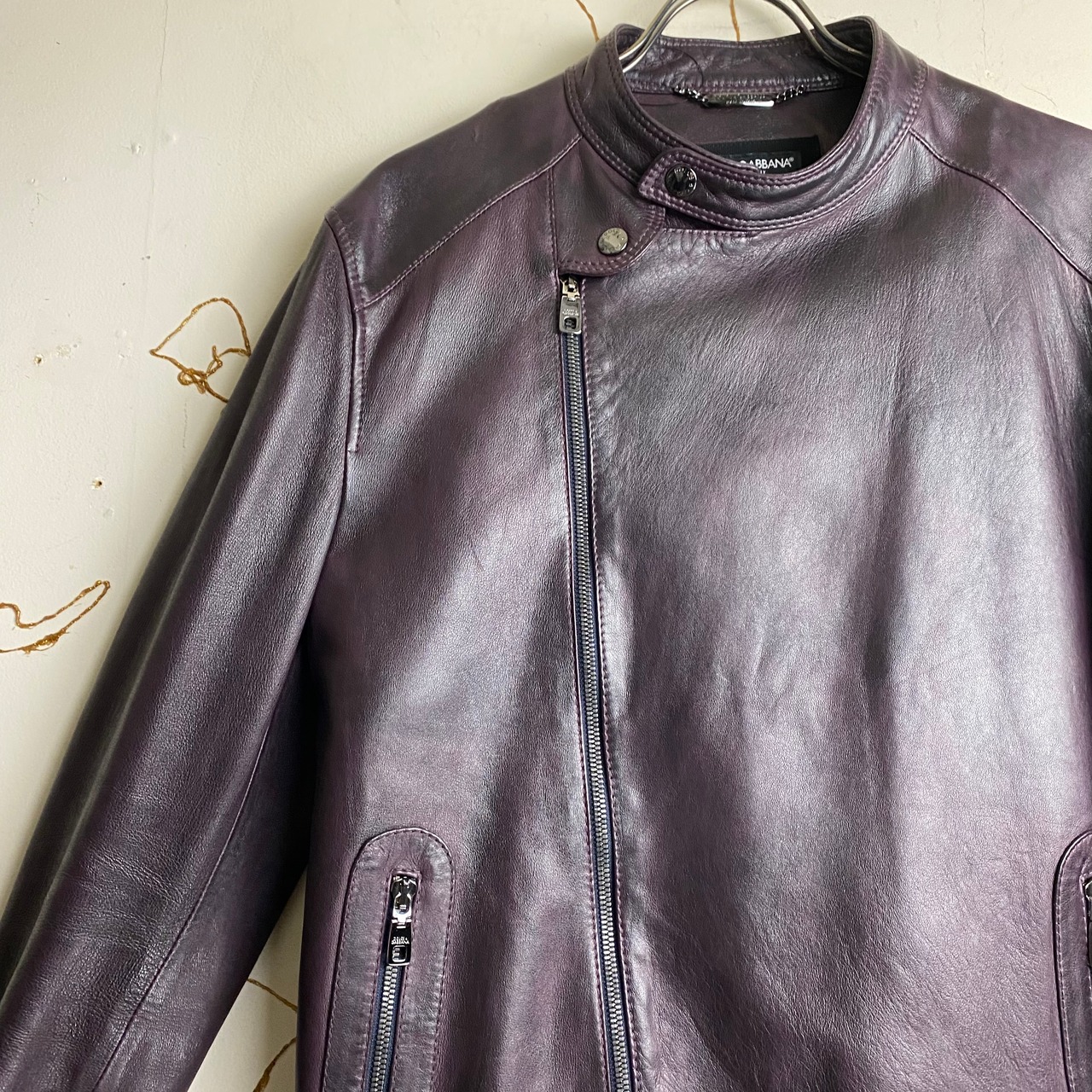 DOLCE&GABBANA purple color leather riders jacket