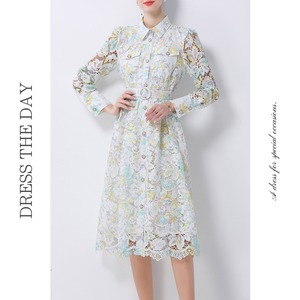 総レースシアースリーブミディアムドレス3色展開 D0037